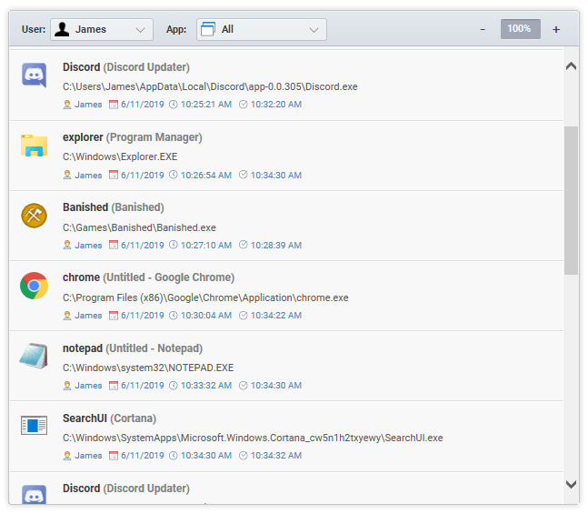 Anwendungsnutzungsaufzeichnungen von Best Free Keylogger